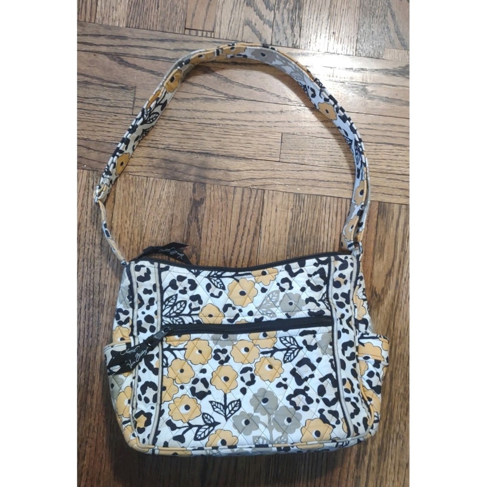 Vera Bradley Go Wild Crossbody Bag Yellow Floral Leopard Print Retired Quilted